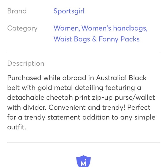 Australian cheetah black belt bag/ fanny pack gold - Picture 2 of 2